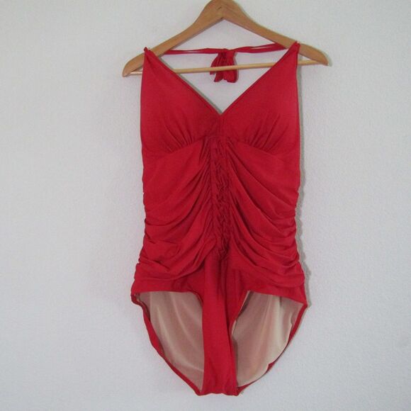 Swimsuits For All One Piece Swimsuit 22 Red Ruched Underwire Tummy Control Beach - Picture 1 of 9